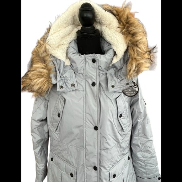 New with tags Madden Girl gray parka coat with removable hood, size Large - Picture 5 of 12